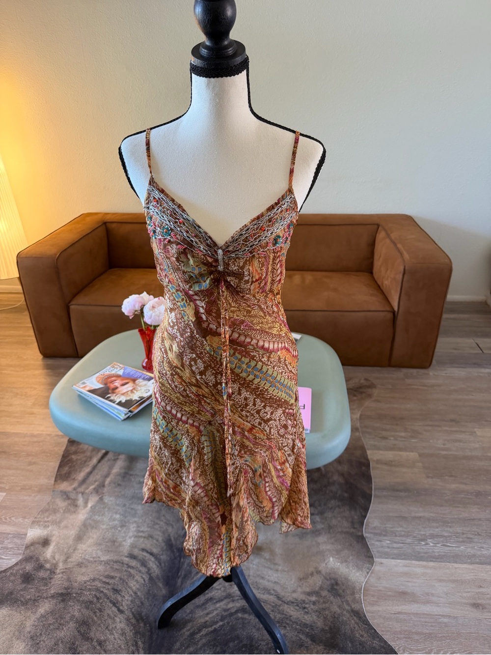 Hot Kiss Multicolor Paisley Mini Dress — Brown & Rust Tones